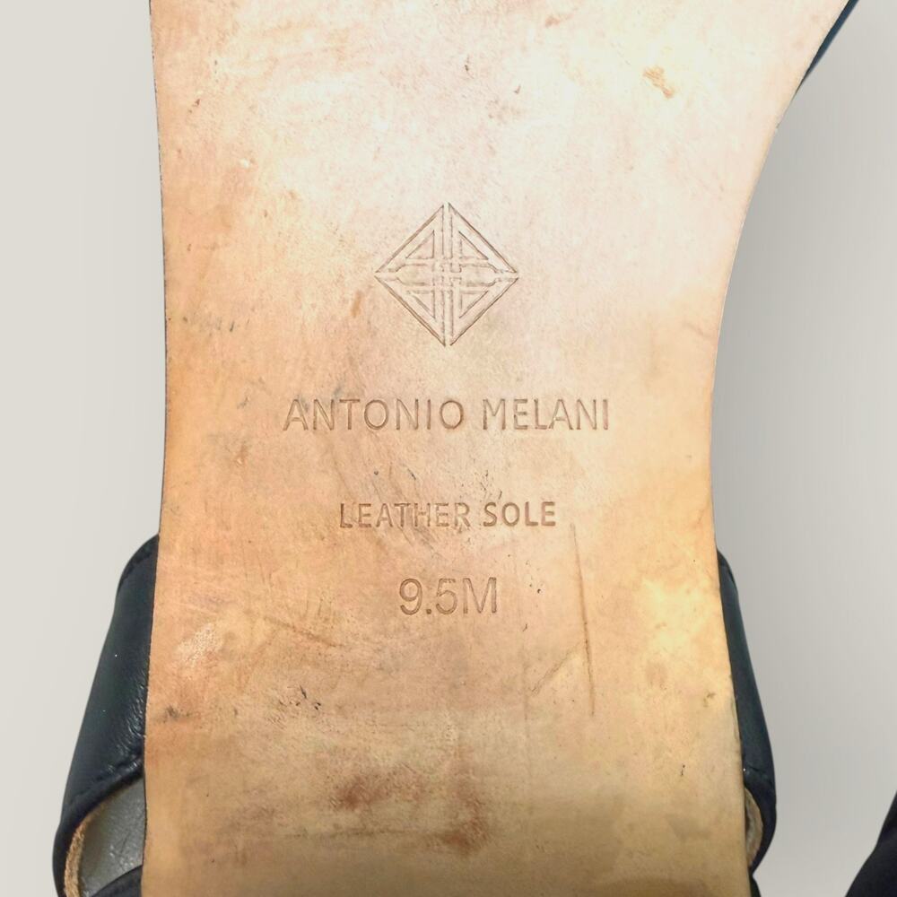 Antonio Melani Black Leather Ankle Strap Dress Sandals Womens 9.5 Low Block Heel - Picture 8 of 10